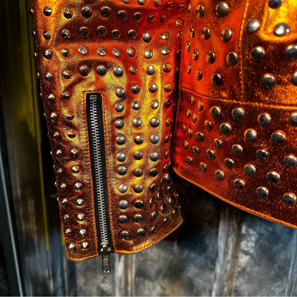Custom spiked studded leather motorcycle jacket - size 38" - Picture 12 of 16